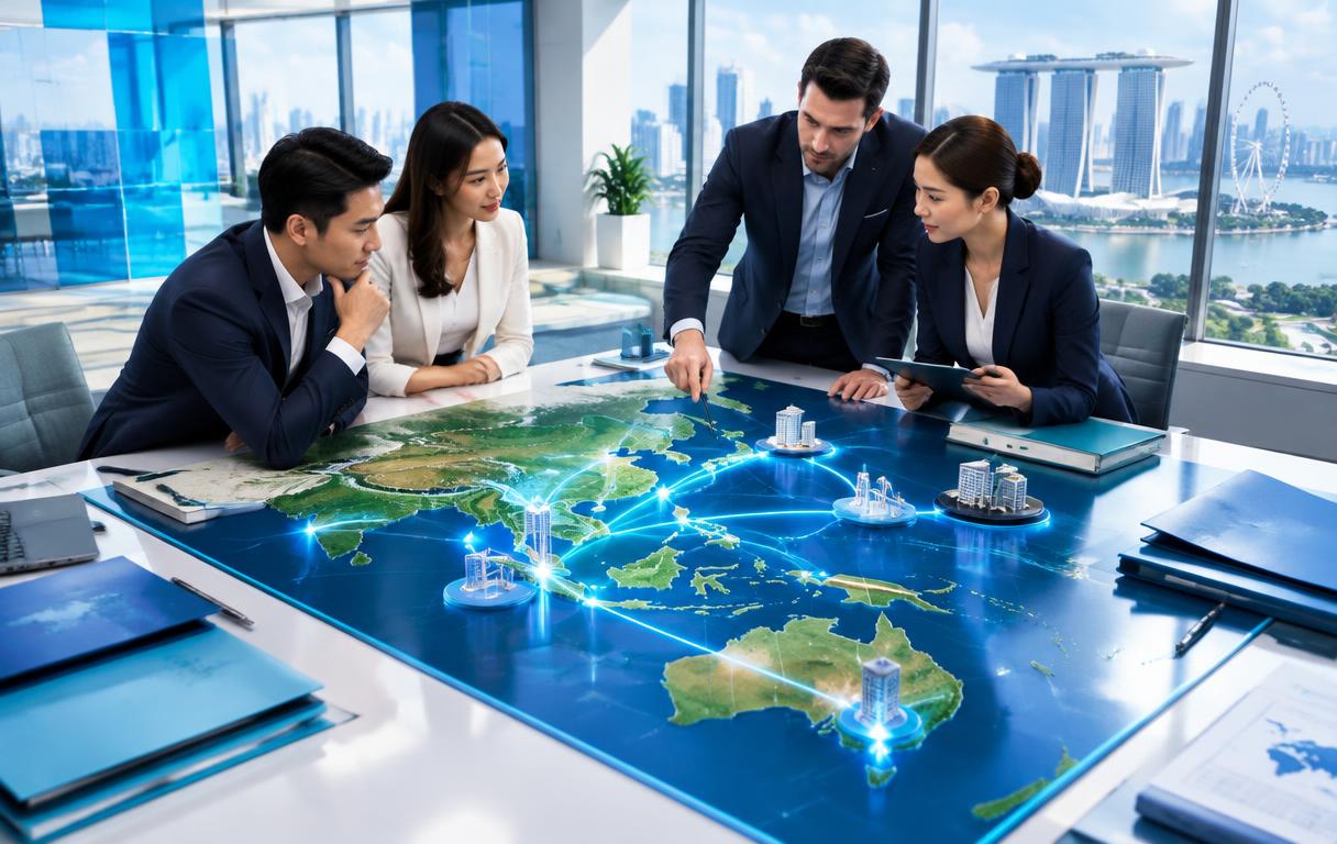 Illustration of regional partnerships connecting Singapore with Asia-Pacific markets