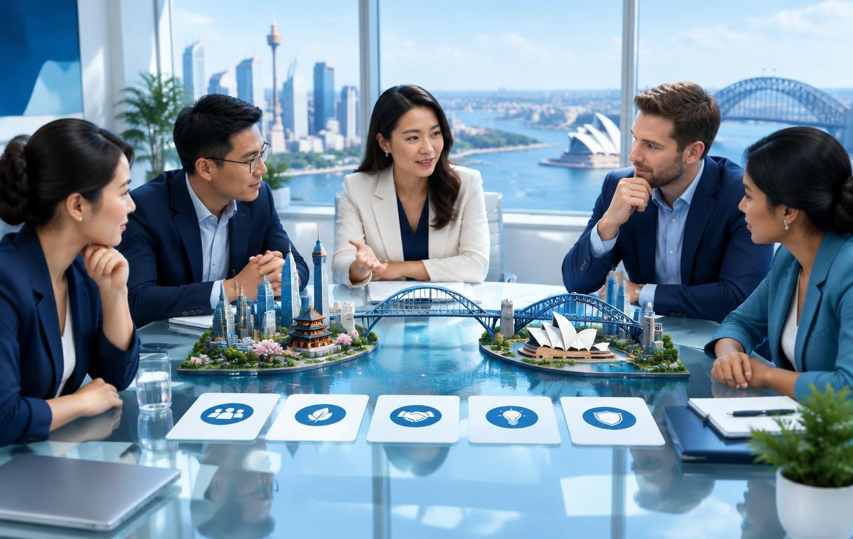 Illustration of relationship-led discovery bridging different Asia-Pacific business cultures