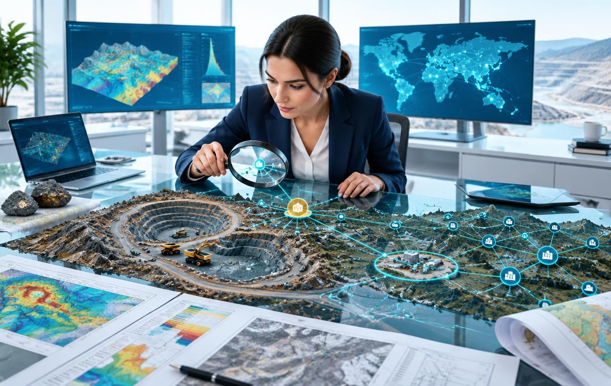 Illustration of geological research revealing mining procurement opportunities and local partners