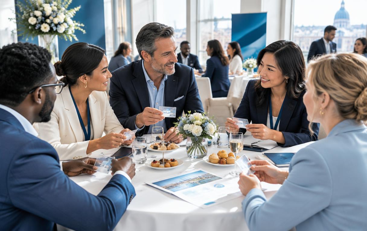 Illustration of prospects and partners building relationships at an intimate networking event