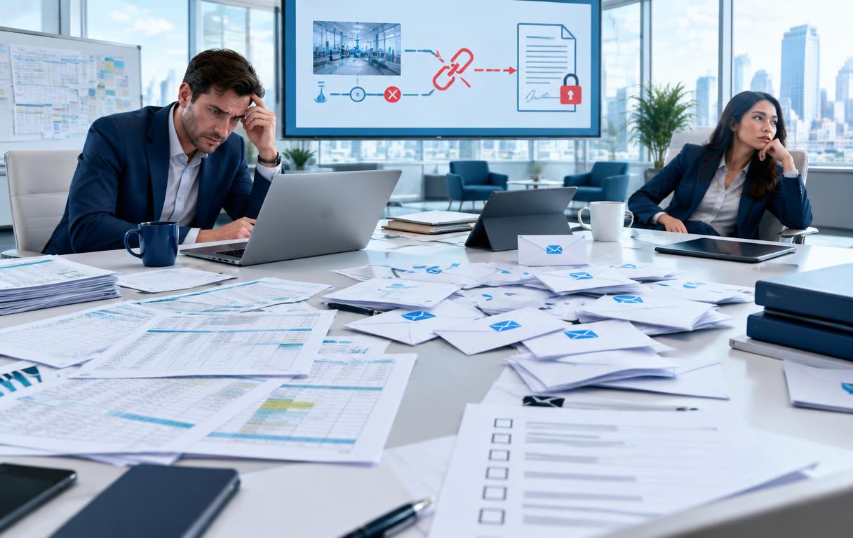 Illustration of ignored pilot recommendations in scattered spreadsheets stalling an enterprise deal